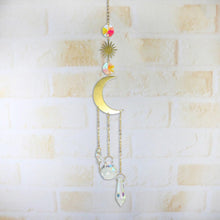 Load image into Gallery viewer, Metallic Hoop Moon Sun Wind Chimes Crystals Sun-catcher Ornament With Chakra Energy K9 Crystal Ball Prisms Hanging Rainbow Chaser Window Curtains Pendant Home Decor Gifts
