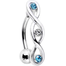Load image into Gallery viewer, Light Blue and Clear Gem Infinity Loop Twist Top Mount Belly Ring
