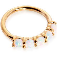 Load image into Gallery viewer, 18G White Synthetic Opal 14k Yellow Gold Seamless Circular Ring
