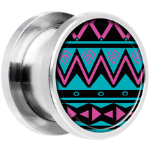 Load image into Gallery viewer, Pink Teal Tribal Print Steel Screw Fit Plug Set 1/2
