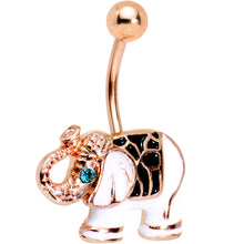 Load image into Gallery viewer, Aqua CZ Gem Rose Gold PVD Edgy Elephant Belly Ring
