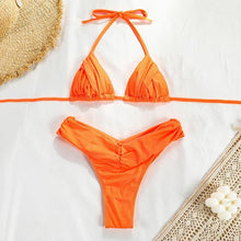Load image into Gallery viewer, Micro Pleated Bikini Women Swimsuit Halter Bikini Set Triangle Swimwear Female Beach Wear Bathing Suit Two Piece Bikini Double Shoulder Straps Cute Swimsuit Triangle Bathing

