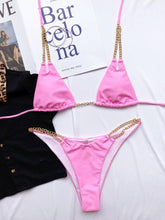 Load image into Gallery viewer, Mini Bikini Tie Dye Swimwear Women Metal Chain Patchwork Bathing suit Triangle Bikinis Women's Swimsuit Women Sparkle Glitter Swimwear Sequin Bikini Shiny String Bra Swimsuit Beach Wear
