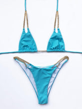Load image into Gallery viewer, Mini Bikini Tie Dye Swimwear Women Metal Chain Patchwork Bathing suit Triangle Bikinis Women's Swimsuit Women Sparkle Glitter Swimwear Sequin Bikini Shiny String Bra Swimsuit Beach Wear
