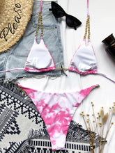 Load image into Gallery viewer, Mini Bikini Tie Dye Swimwear Women Metal Chain Patchwork Bathing suit Triangle Bikinis Women's Swimsuit Women Sparkle Glitter Swimwear Sequin Bikini Shiny String Bra Swimsuit Beach Wear
