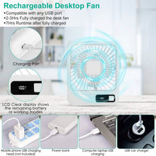 Load image into Gallery viewer, Mini Desktop Cooling Fan Rechargeable Battery Powered with LCD Display

