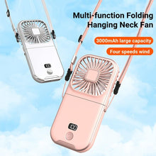 Load image into Gallery viewer, Mini Portable Outdoor Hand Fan Hanging Neck Fan USB Charging 3000mAh Battery Powered 180° Folding Wireless Table Air Cooling Fan 4 Adjustable Speed Portable Pocket Fan for Office Outdoor Travel
