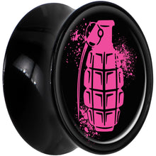 Load image into Gallery viewer, Black Acrylic Pink Grenade Saddle Plug Set 20mm
