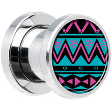 Load image into Gallery viewer, Pink Teal Tribal Print Steel Screw Fit Plug Set 0G
