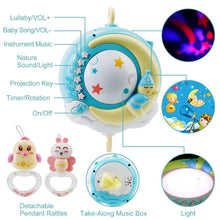 Load image into Gallery viewer, Mobile Star Projection Nursery Light Baby Rattle Toy with Music Box Remote Control
