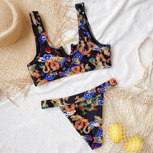 Load image into Gallery viewer, Modern Blue High Waist Bikini Push Up Swimwear Women Dragon Printed Bikini Set Retro Swimsuit Women's High Waist Bikini Swimsuits Twist Push Up Two Piece Bathing Suits Tummy Control Swimwear
