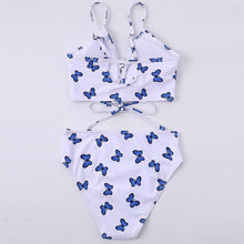 Load image into Gallery viewer, Modern Blue High Waist Bikini Push Up Swimwear Women Dragon Printed Bikini Set Retro Swimsuit Women's High Waist Bikini Swimsuits Twist Push Up Two Piece Bathing Suits Tummy Control Swimwear
