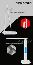 Load image into Gallery viewer, Modern Business Led Office Desk Lamp Touch Dimmable Foldable With Calendar Temperature Alarm Clock table Reading Light Decorative Table Lamp Cute Study Lamps for Bedroom Décor
