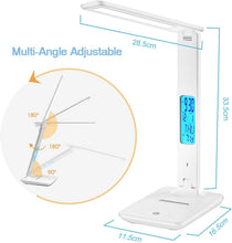 Load image into Gallery viewer, Modern Business Led Office Desk Lamp Touch Dimmable Foldable With Calendar Temperature Alarm Clock table Reading Light Decorative Table Lamp Cute Study Lamps for Bedroom Décor
