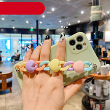 Load image into Gallery viewer, Modern Colorful Bracelet Phone Case For iPhone 11 12 13 Pro Max X XS XR 6 7 8 Plus 12 Mini Colorful Heart-Shaped Chain Silicone Cute Heart Chain Back Cover for iPhone 12 Pro Max Soft Silicone Back Cover
