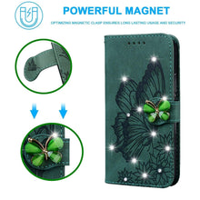 Load image into Gallery viewer, Modern Glitter Leather Flip Wallet Phone Case For iPhone 14 13 12 Pro Max 11 Shiny Green Butterfly Cover Glitter Flip Case Mobile Phone Case PU Leather Magnetic Case
