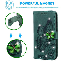 Load image into Gallery viewer, Modern Glitter Leather Flip Wallet Phone Case For iPhone 14 13 12 Pro Max 11 Shiny Green Butterfly Cover Glitter Flip Case Mobile Phone Case PU Leather Magnetic Case
