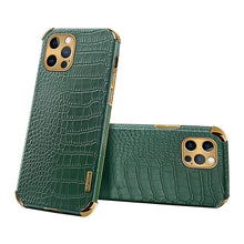Load image into Gallery viewer, Modern Green Leather Case for iPhone 14 Pro Max Mini 13 11 Pro Max X XR XS Max 13 Mini Cases Luxury PU Leather Covers Luxury Cover Gold Edge  for Women Girls Slim Leather Elegant Iphone Protective Cover
