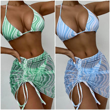 Load image into Gallery viewer, Modern Print Bikini Triangle Swimsuit  Bikini 3 Piece Set Women's Swimsuit with Short Mesh Sheer Wrap Cover Ups Beach Skirt Bathing Suit Women Halter Swimwear Women Skirt 3 Pieces Set Elegant Bathing Suit Beach Wear
