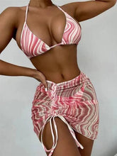 Load image into Gallery viewer, Modern Print Bikini Triangle Swimsuit  Bikini 3 Piece Set Women's Swimsuit with Short Mesh Sheer Wrap Cover Ups Beach Skirt Bathing Suit Women Halter Swimwear Women Skirt 3 Pieces Set Elegant Bathing Suit Beach Wear
