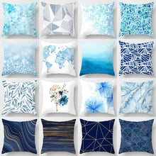 Load image into Gallery viewer, Modern Simple Blue Geometric Pillow Cover Home Sofa Decorative Blue Sea Texture Cotton Linen Cushion Home Decorative Pillow Case 45x45cm

