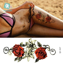 Load image into Gallery viewer, Modern Waterproof Red Flowers Tattoo Multi-Colored Stickers Back Waist Temporary Tattoo Luxury Style
