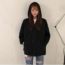 Load image into Gallery viewer, Modern With Hat Hoodies Women  Kangaroo Pocket Casual Loose Solid Color Sweatshirt Female  Fashion New Female Tops Sports Clothing Oversized Zip Hooded Sweatshirt Cotton Women Autumn Hoodie
