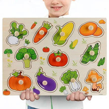 Load image into Gallery viewer, Montessori Wooden Puzzles Hand Grab Boards Toys Tangram Baby Educational Toys Cartoon Vehicle Animals Fruits 3D Puzzles
