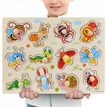 Load image into Gallery viewer, Montessori Wooden Puzzles Hand Grab Boards Toys Tangram Baby Educational Toys Cartoon Vehicle Animals Fruits 3D Puzzles
