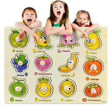 Load image into Gallery viewer, Montessori Wooden Puzzles Hand Grab Boards Toys Tangram Baby Educational Toys Cartoon Vehicle Animals Fruits 3D Puzzles
