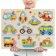 Load image into Gallery viewer, Montessori Wooden Puzzles Hand Grab Boards Toys Tangram Baby Educational Toys Cartoon Vehicle Animals Fruits 3D Puzzles
