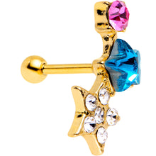 Load image into Gallery viewer, 18G 1/4 Blue Pink Gem Star Gold Plated Cartilage Tragus Earring
