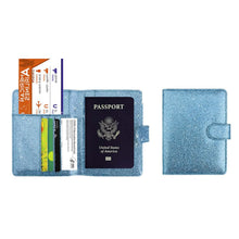 Load image into Gallery viewer, Multi Function Glitter Bling RFID Passport Organizer With CDC Vaccination Card Holder
