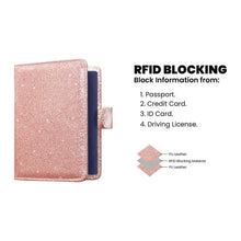 Load image into Gallery viewer, Multi Function Glitter Bling RFID Passport Organizer With CDC Vaccination Card Holder
