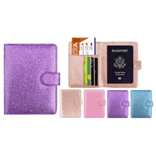 Load image into Gallery viewer, Multi Function Glitter Bling RFID Passport Organizer With CDC Vaccination Card Holder
