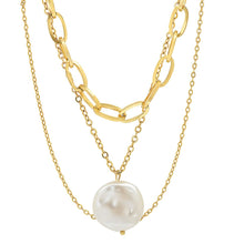 Load image into Gallery viewer, Multi Row Chain Necklace with Pearl Charm
