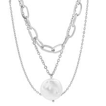 Load image into Gallery viewer, Multi Row Chain Necklace with Pearl Charm
