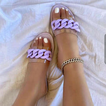 Load image into Gallery viewer, Multicolor Flat Slippers Women Shoes Elegant Summer New Woman Sandals Chain Sandal Flip Flops Casual Beach Dress Slides Sandals Beach Open Toe Flat Slippers Fashion Chain Clear Slide Flip Flops
