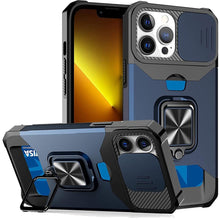 Load image into Gallery viewer, Multifunctional Card Holder Heavy Duty Protective iPhone Case For iPhone  14 13 12 11  Pro Max Slide Camera Kickstand Card Holder Slot Wallet Protective With Ring Stand Cover Magnetic Strong Phone Case
