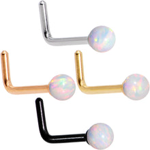 Load image into Gallery viewer, White 2.5mm Synthetic Opal Ball Anodized L Shaped Nose Ring 4 Pack Set
