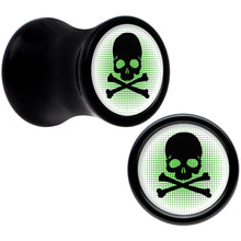 Load image into Gallery viewer, Black Acrylic Green Black Skull Saddle Plug Set 2G
