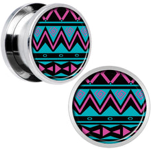 Load image into Gallery viewer, Pink Teal Tribal Print Steel Screw Fit Plug Set 9/16
