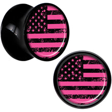 Load image into Gallery viewer, Black Acrylic Pink American Flag Saddle Plug Set 00G
