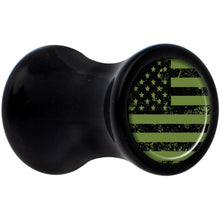 Load image into Gallery viewer, Black Acrylic Green American Flag Saddle Plug Set 4G

