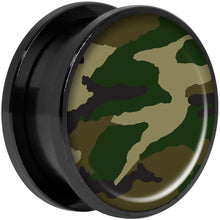 Load image into Gallery viewer, Woodland Camo Print Black Anodized Screw Fit Plug Set 20mm
