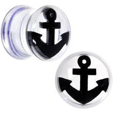 Load image into Gallery viewer, Clear Acrylic Black Anchor Saddle Plug Set 6mm to 20mm
