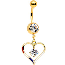 Load image into Gallery viewer, Clear Gem Gold PVD Red White and Blue Heart Belly Ring Set of 2

