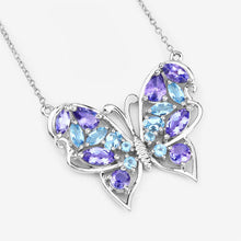 Load image into Gallery viewer, 3.60 Carat Genuine Tanzanite and Swiss Blue Topaz .925 Sterling Silver Necklace
