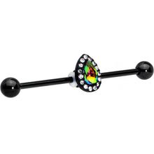 Load image into Gallery viewer, Rainbow Gem Black Anodized Bubblegum Teardrop Industrial Barbell 38mm
