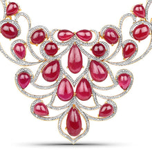 Load image into Gallery viewer, 160.14 Carat Glass Filled Ruby and White Diamond .925 Sterling Silver Necklace
